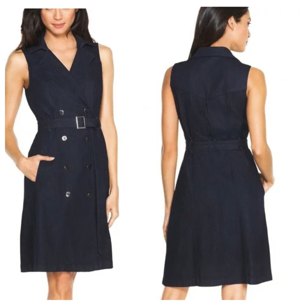 White House Black Market Navy Sleeveless Double-Breasted Belted Mini Dress